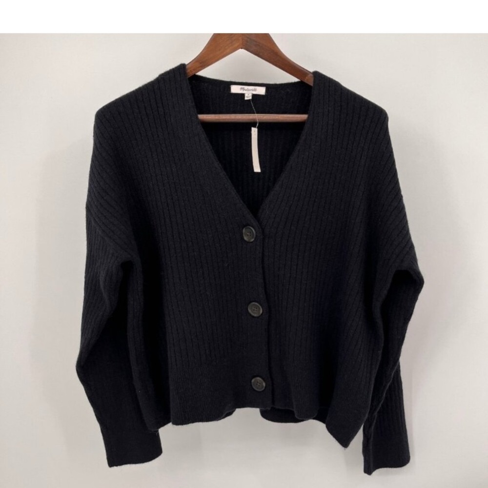 Madewell wool blend Black Ribbed Cardigan